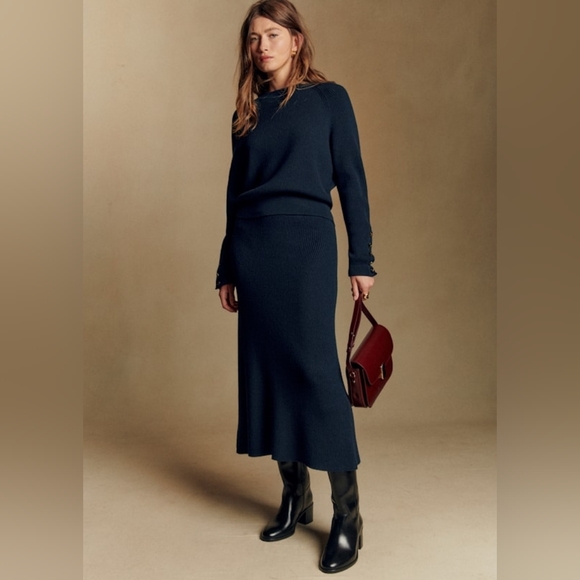 Sézane Naelle Navy Ribbed Knit Midi Skirt Size M - Picture 4 of 5